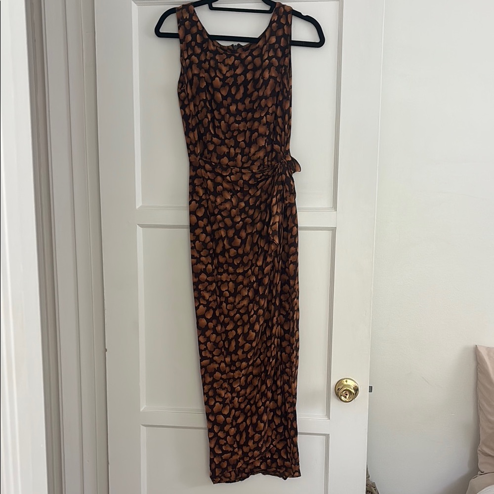 Vintage Silk Brown Printed Sleeveless Dress